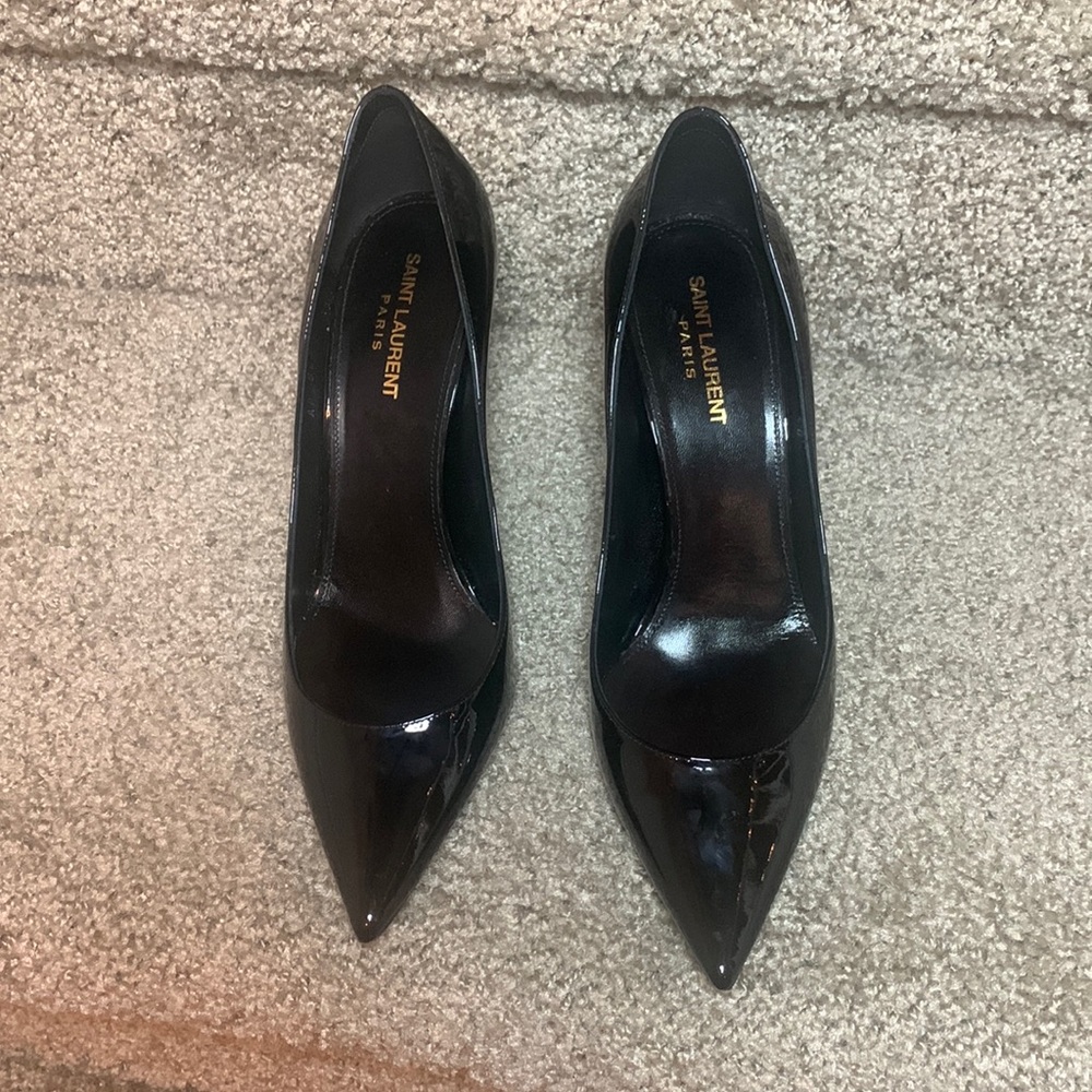 Saint Laurent Zoe 85 Black Patent Leather Heels Pumps Size 40
